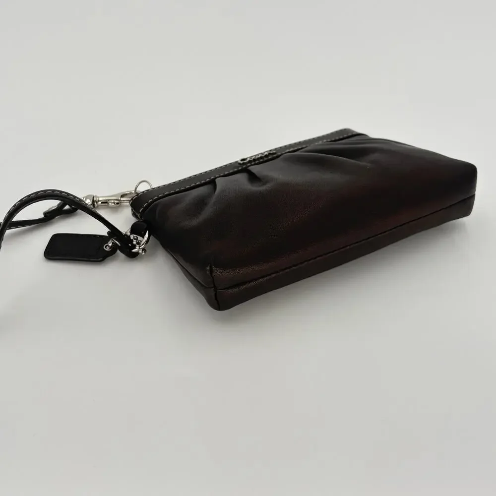 Coach Ashley Black Leather Pleated Zipper Wristlet Pouch F46302